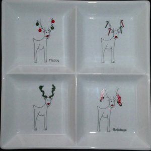Reindeer Square Divided Ceramic Holiday Platter